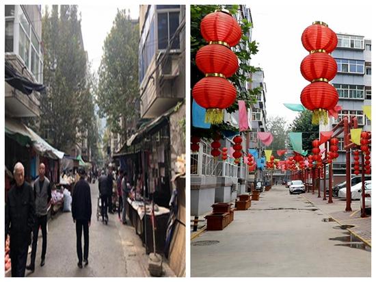 改造前后的棉三社区内部主路。制图:周亚彬
