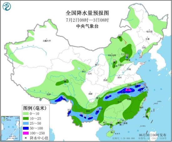 全国降水量预报图(7月2日08时-3日08时)