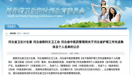 河北省护理工作先进集体名单