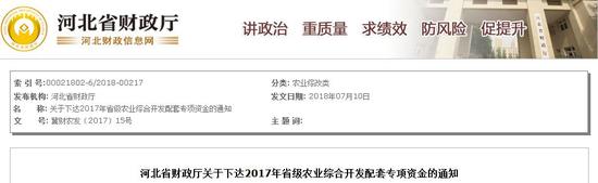 2017年省级农业综合开发省级配套专项资金分配总表