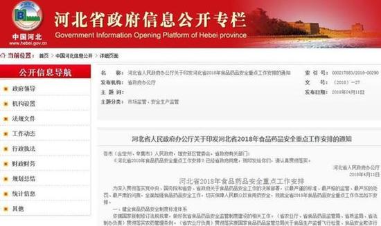 河北省政府网站相关信息截图