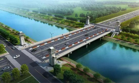 △大庆路跨滏阳河桥效果图;桥长126米,宽42米