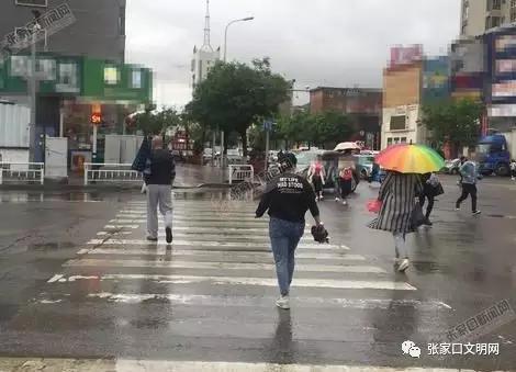 在新华街路口, 个别行人闯红灯通行。
