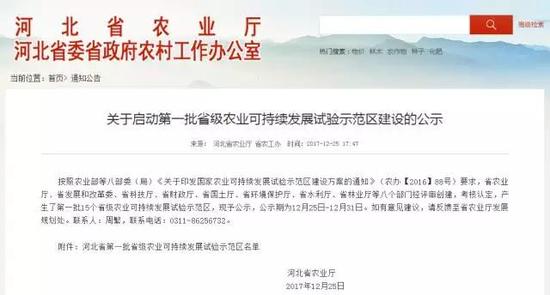 河北省第一批省级农业可持续发展试验示范区名单