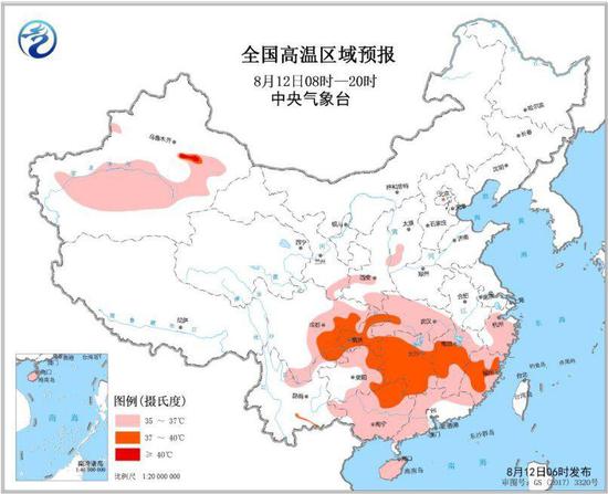 图2 全国强降雨落区预报图(8月12日08时-13日08时)
