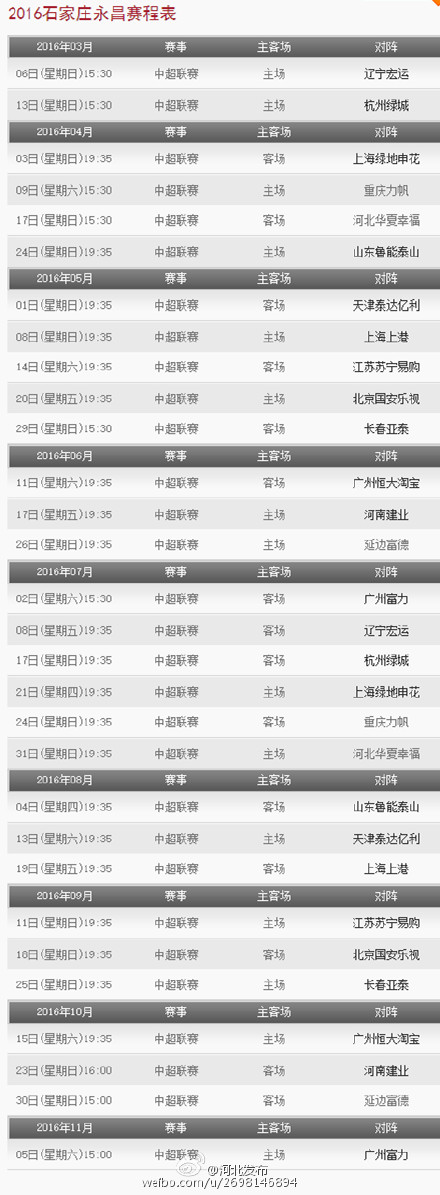 2016石家庄永昌赛程表