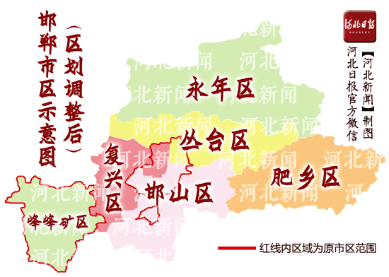 邯郸市部分区划调整后市区示意图