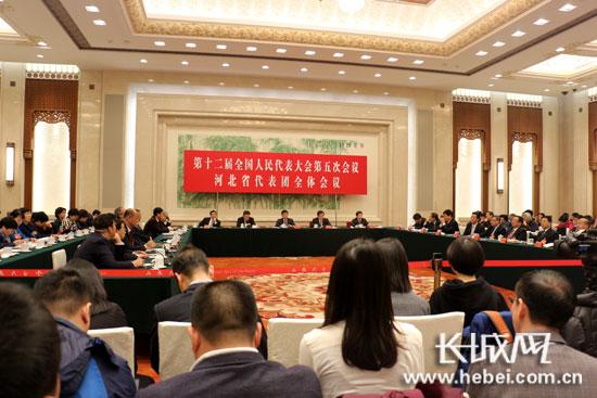 十二届全国人大五次会议河北代表团团组开放日现场。