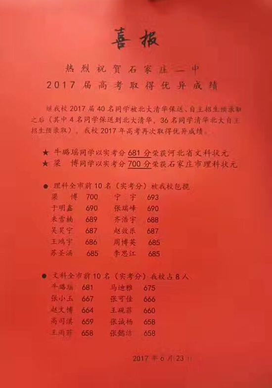 石家庄二中 供图