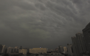 下午,厚厚的乌云将省城笼罩,紧接着就是疾风骤雨,电闪雷鸣。本报首席记者 李青 摄
