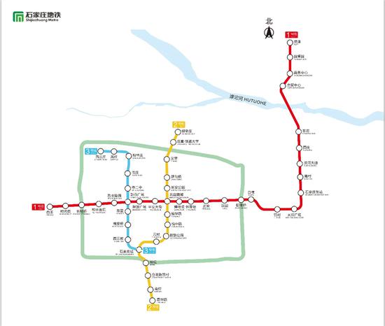 石家庄地铁运营线路图。