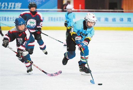 在郑州举行的河南省大众冰雪系列活动冰球公开赛。本报记者 黄晖 摄