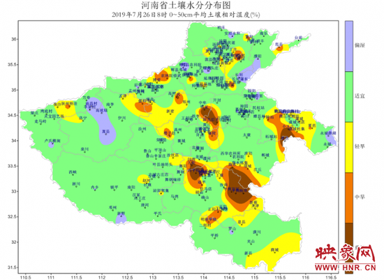 2019年7月26日8时河南省土壤水分分布图