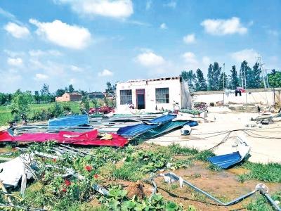 龙卷风突袭周口 部分乡镇房屋受损蔬菜大棚被