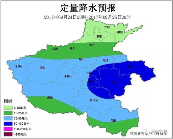 25日夜里到26日白天，中低層切變線強度稍減弱，全省陰天有小雨，黃淮之間有中雨，部分地區有大雨。