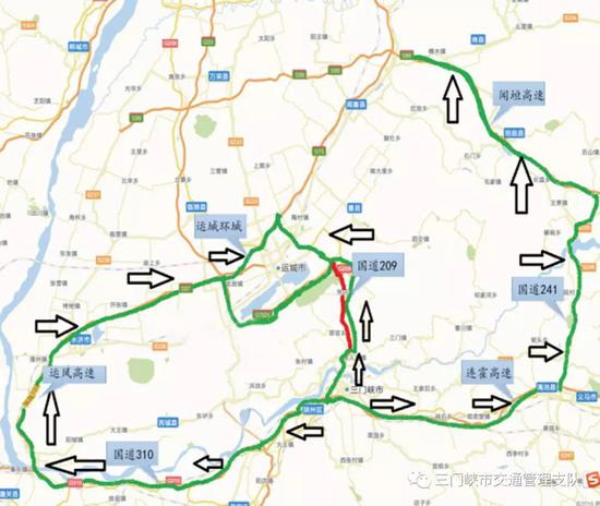 注:绿色标线为绕行线路,红色标线为施工封闭区。