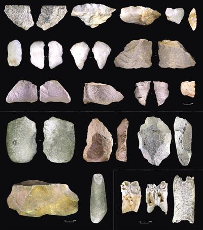 鲁山地区考古发掘出的旧石器时期石制品 新华社发