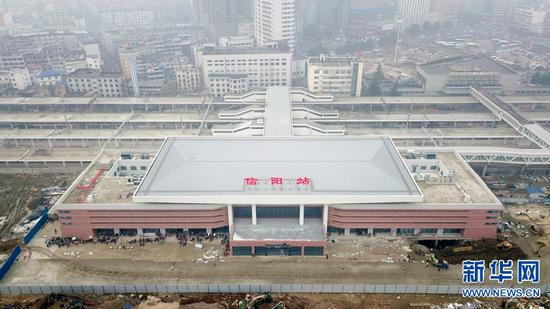 1月15日,信阳车站新建北站房全貌。新华网发(李凯 摄)