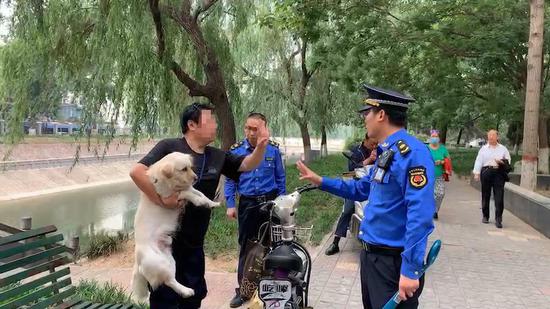 一狗主人白天遛狗没有狗证 与城管发生争执还动了“口” 一狗主人白天遛狗没有狗证 与城管发生争执还动了“口”