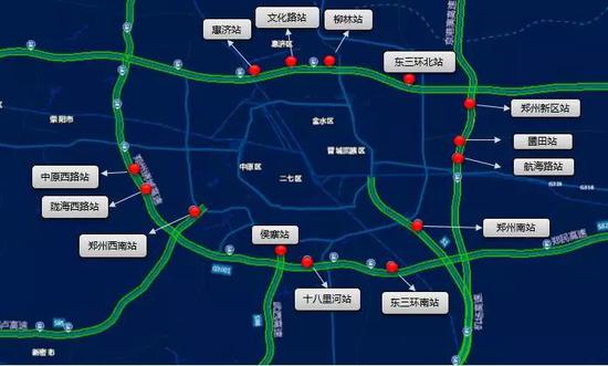 图3。 元旦假期郑州周边易拥堵收费站预测分布图