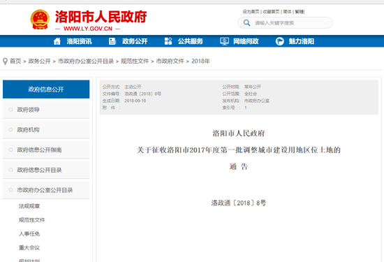 定了!洛阳征收一批城市建设用地 补偿标准公布