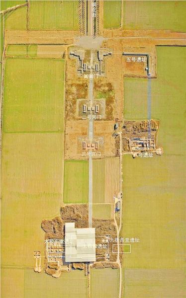 洛陽城宮城中樞區(qū)發(fā)掘位置圖（上南下北）　河南省文物局供圖