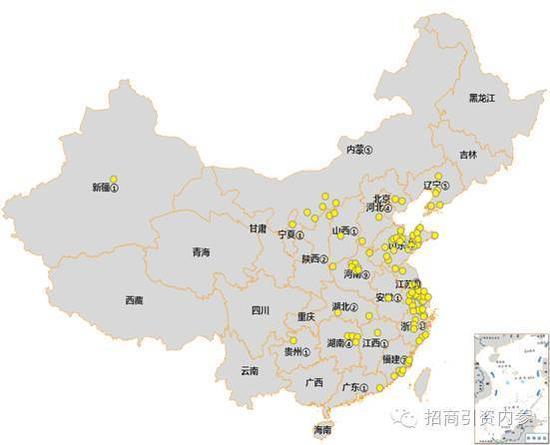 2016年工业百强县(市)分布图