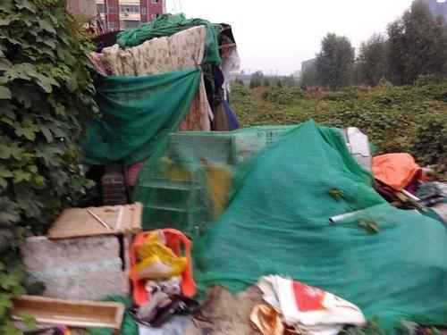 棚內地上是一塊木板和兩條被子、一塊兒塑料布，每逢下雨下雪天，便在被子的外面加蓋一塊塑料布