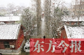 纷纷扬扬的雪花飘洒在卢氏县委大院