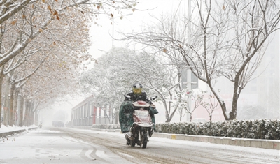 上一场雪还未消融，长江路再次银装素裹