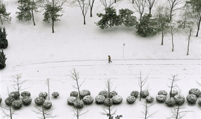 2018年郑州第一场雪，郑东新区变成了美丽的童话世界。郑报融媒记者 马健 图