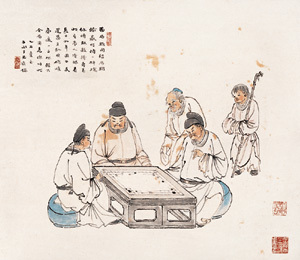 传统绘画中下围棋场景