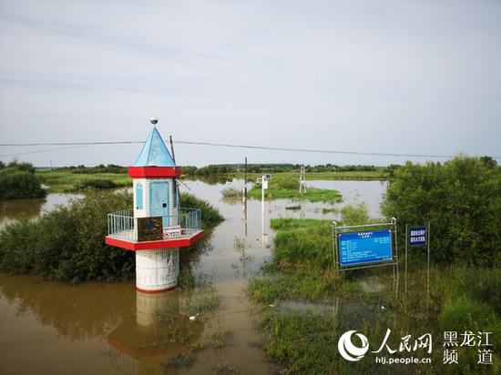 超警戒水位中的祖国最东端水文站——别拉洪水文站。 李刚 摄