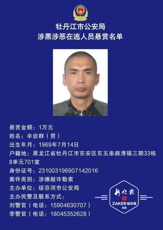 五千至五万元 牡丹江警方悬赏通缉6名涉黑涉恶在逃人员
