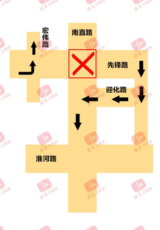 先锋路方向车辆绕行示意图