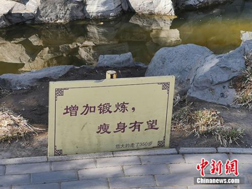 北京大观园内的路边提示牌。中新网记者 宋宇晟 摄