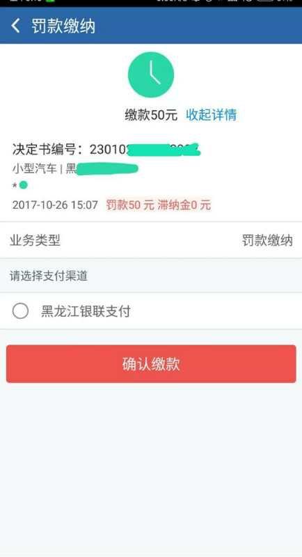 2. 然后，选择黑龙江银联支付，点击确认付款。