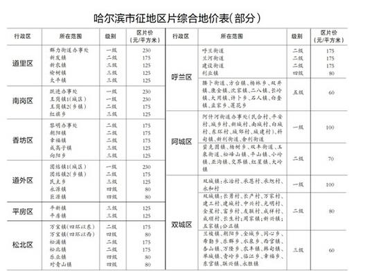 哈市实施新征地区片综合地表