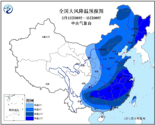 寒潮蓝色预警：中东部今起3天将有雨雪大风降温