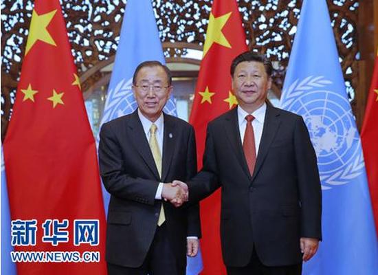 国家主席习近平在北京钓鱼台国宾馆会见联合国秘书长潘基文