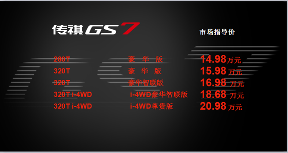 传祺GS7价格公布