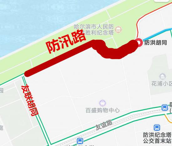 红色路段为禁行路段。