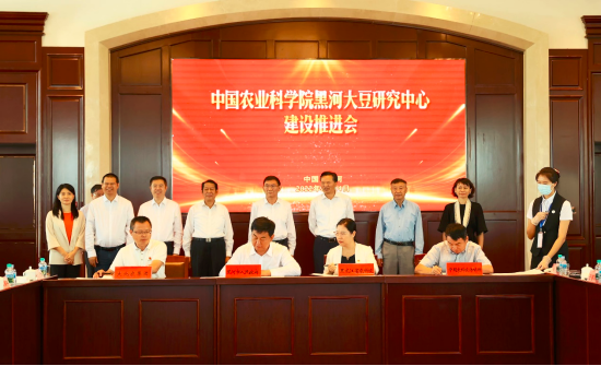 中国农业科学院作物科学研究所、黑龙江省农科院、黑河市人民政府、大北农集团四方共同签署共建协议。
