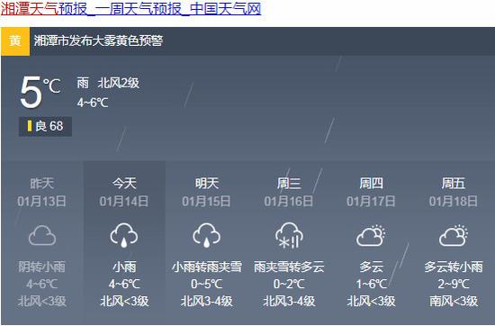 湖南又要下雪 今明两天湘中以北迎雨雪天气