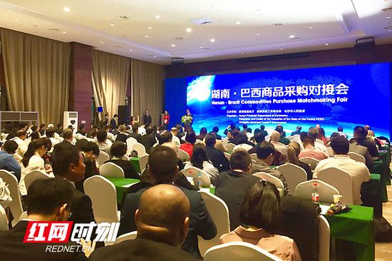 11月7日,首届中国国际进口博览会湖南分团专题活动——湖南巴西商品采购对接会在上海举行。