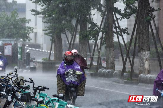  暴雨中的韶山南路。（图/吴非）