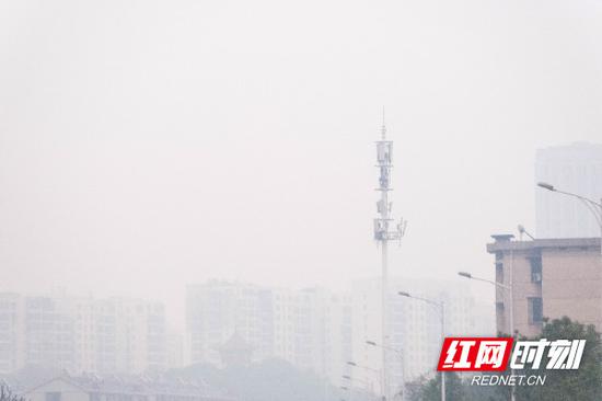 今早8时,长沙市内雾蒙蒙。