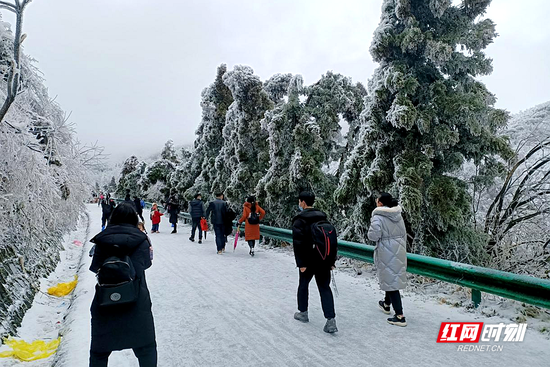 南岳衡山观赏雾凇的游客络绎不绝。