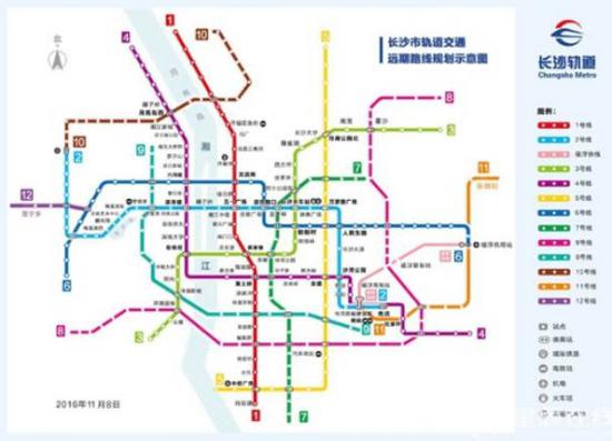  长沙地铁12条线路图