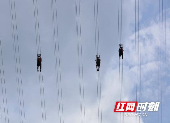 2020年7月30日,游人在张家界大峡谷景区体验高空滑索游览项目。